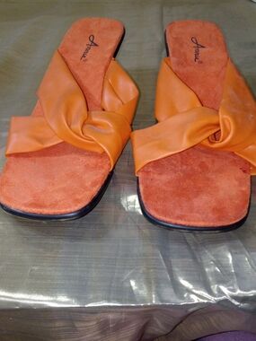 Annie Orange Twist Slide Sandals